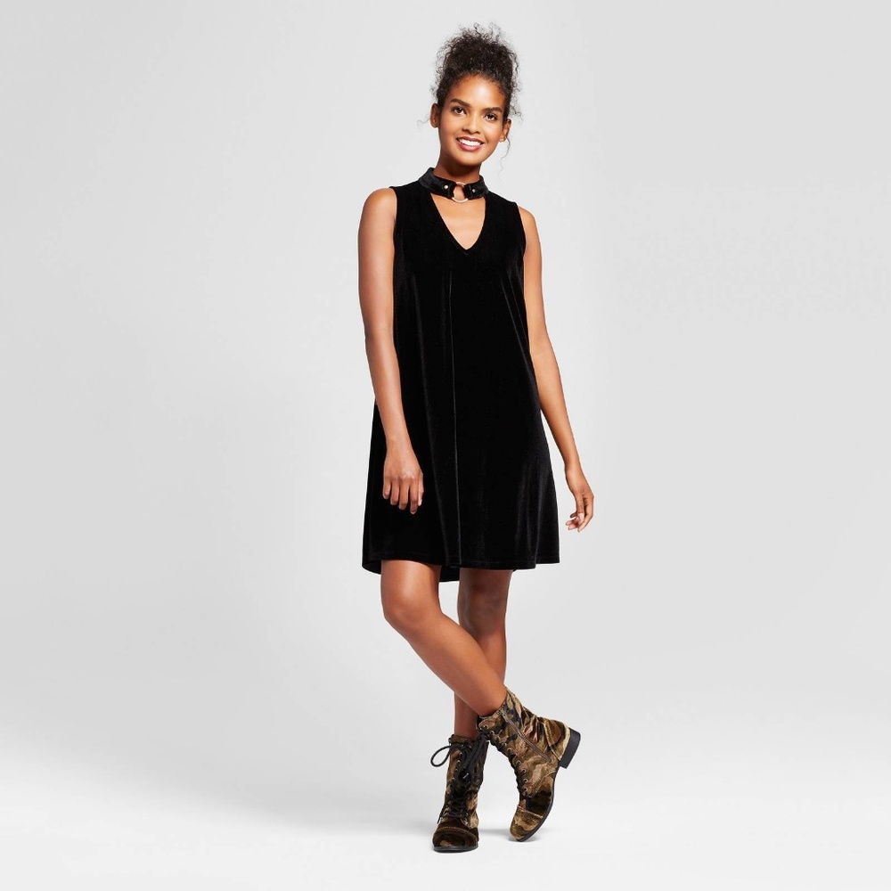 Velvet Cutout Shift Dress Xhilaration Black Choker